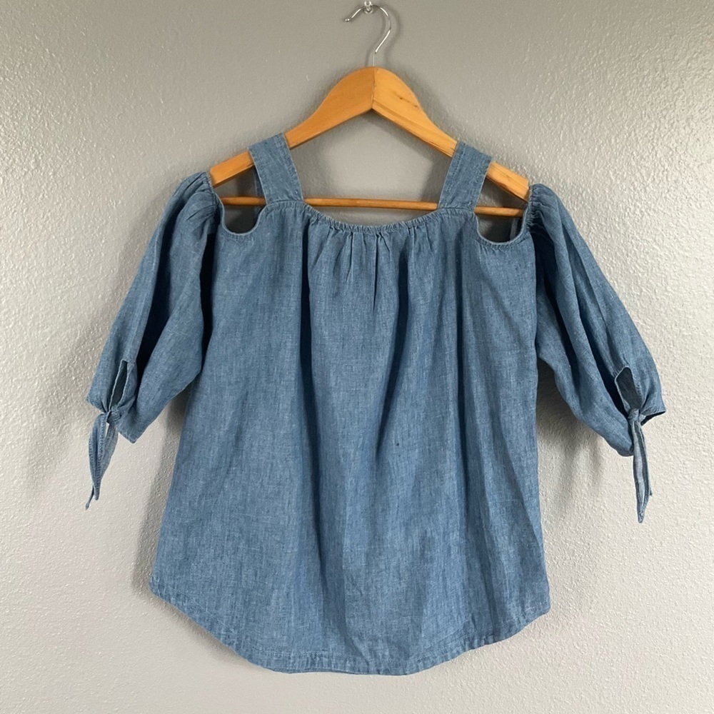 Madewell Cold Shoulder Linen Chambray Top size XS light weight T167 - Picture 2 of 7